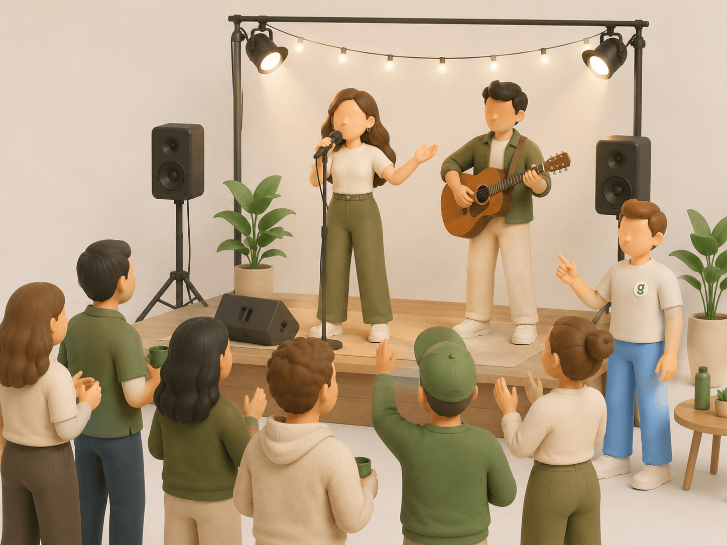 A duo performing for a crowd