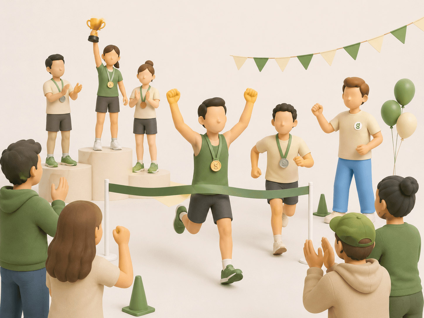 Runners celebrating at a finish line