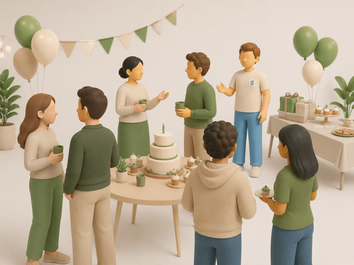 Guests gathered around a party table